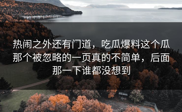 热闹之外还有门道，吃瓜爆料这个瓜那个被忽略的一页真的不简单，后面那一下谁都没想到